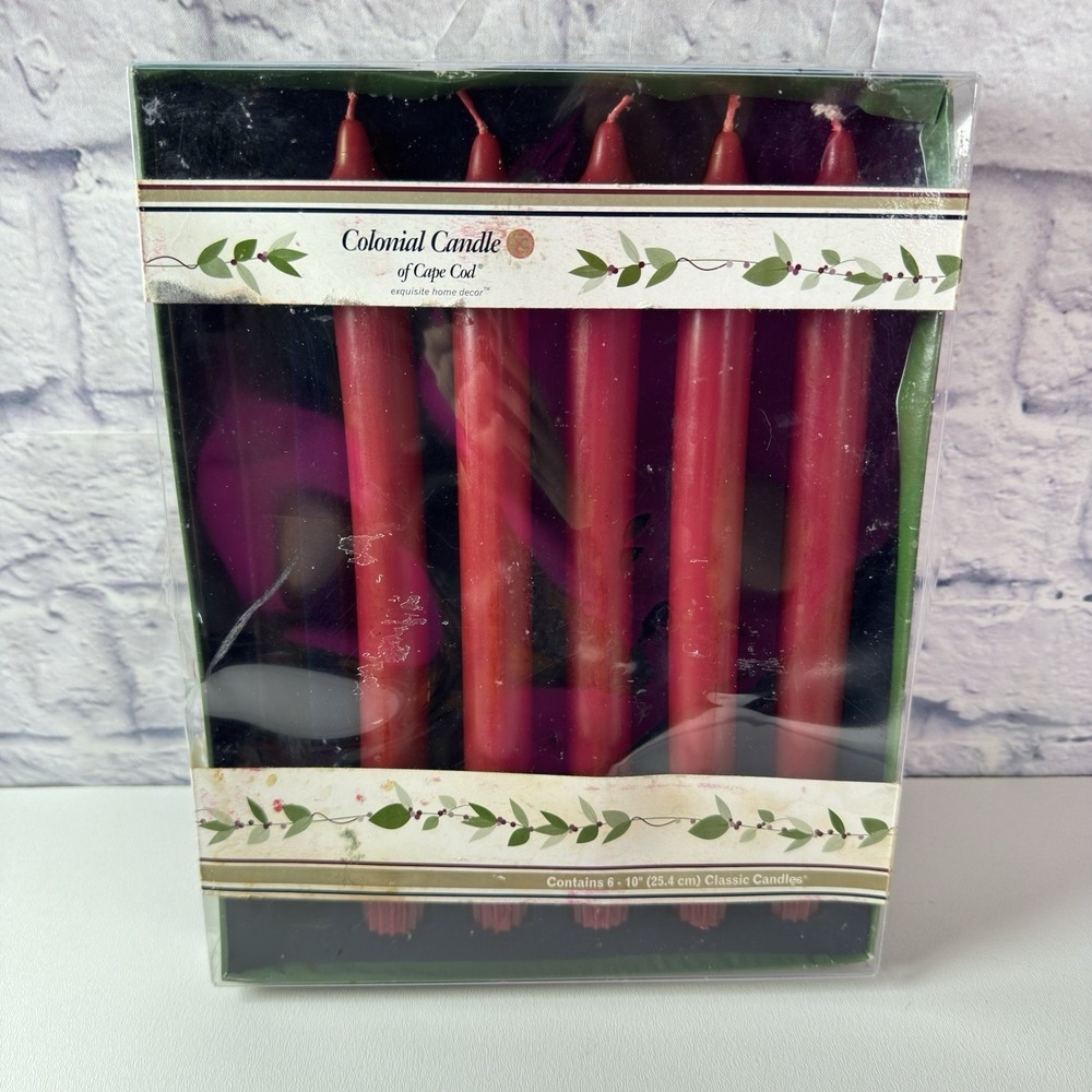 5 Colonial Candles of Cape Cod CRANBERRY RED 10" Classic Taper Unscented Vintage